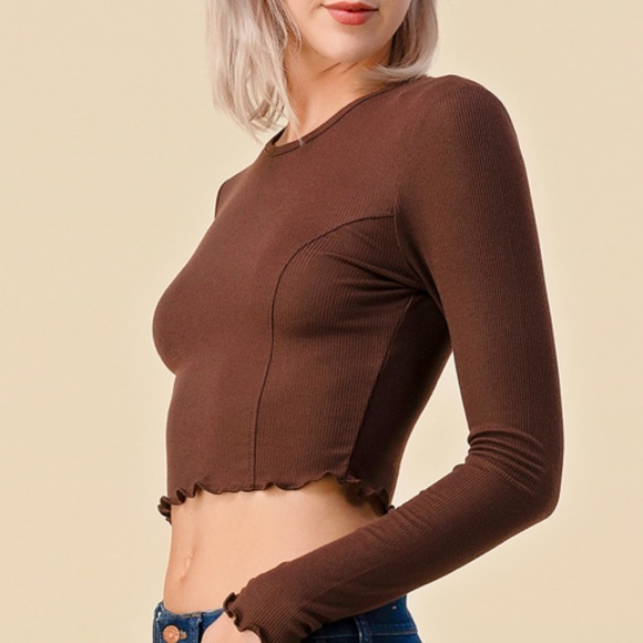 🆕Deep choco lettuce trim crop top - Picture 5 of 6